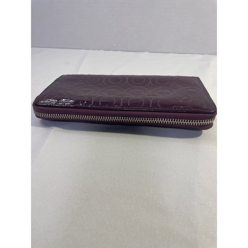 Coach Purple Patent Leather Signature C Monogram Zip Around Accordion Wallet